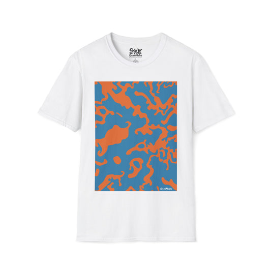 Unisex Softstyle T-Shirt | Camouflage Blue & Orange Design