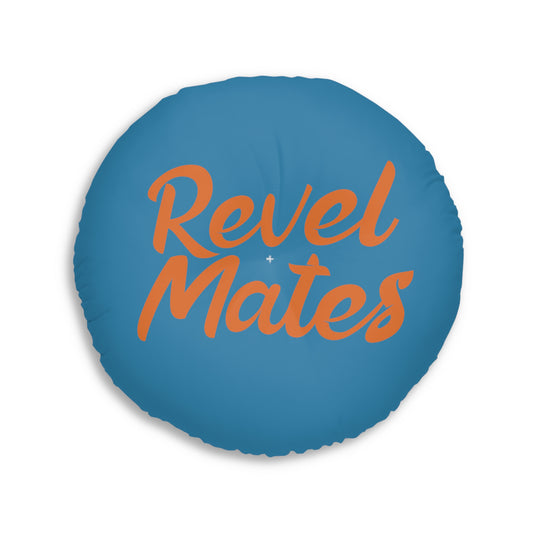 Round Tufted Floor Pillow | for Pets and Companions | Camouflage Blue & Orange Design