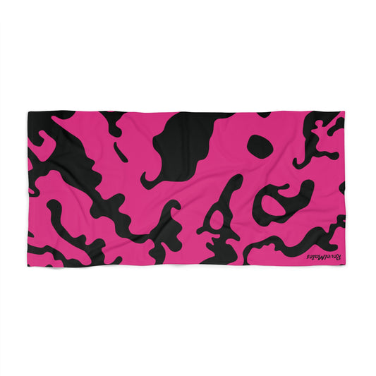 Beach Towel | Camouflage Fuchsia & Black Design