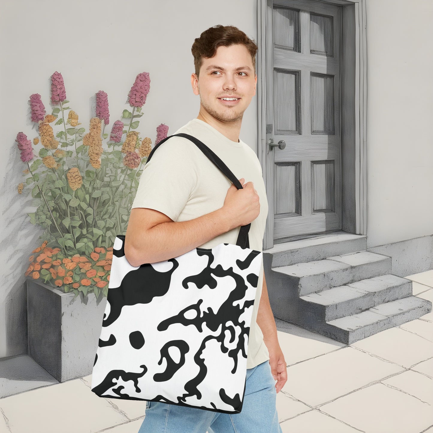 Tote Bag | All Over Print Bag | Camouflage Black & White Design
