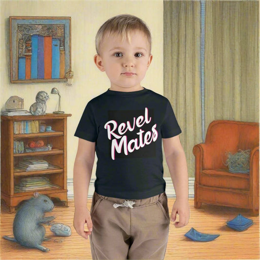 Infant Unisex Lightweight Fine Jersey T-Shirt | 6M-24M | Black & White RevelMates Square Design | 4 colors