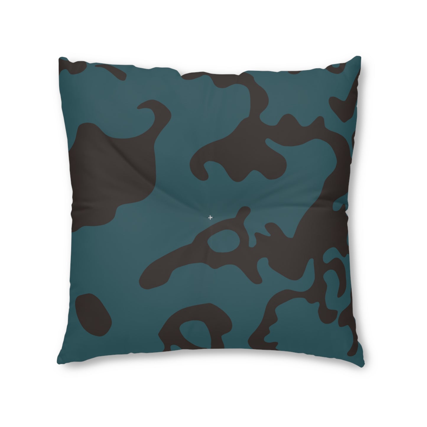 Square Tufted Floor Pillow | for Pets and Companions | Camouflage Turquoise & Brown Design