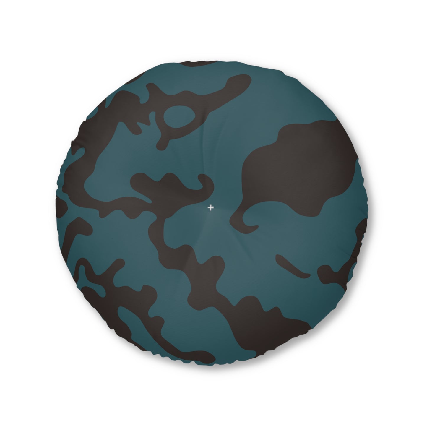 Round Tufted Floor Pillow | for Pets and Companions | Camouflage Turquoise & Brown Design