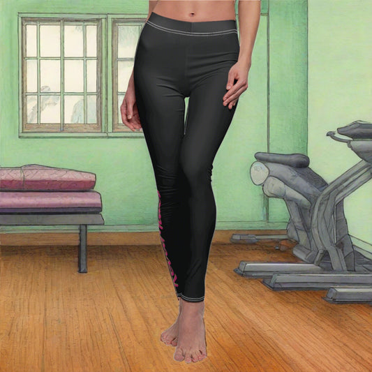 Women's Cut & Sew Casual Leggings | Black & Fuchsia RevelMates Design