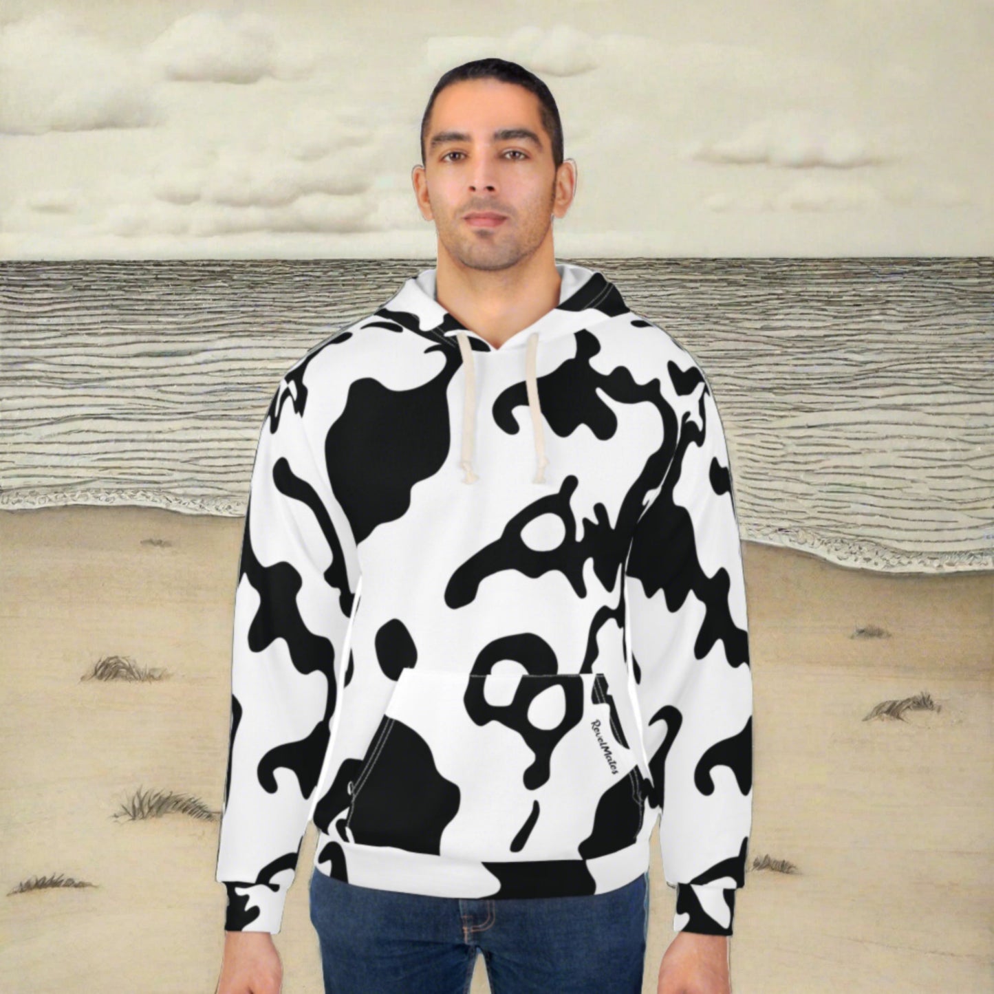 Unisex Cut & Sew Pullover Hoodie | All Over Print Hoodie | Camouflage Black & White Design