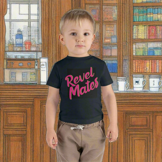 Infant Unisex Lightweight Fine Jersey T-Shirt | 6M-24M | Black & Fuchsia RevelMates Square Design | 4 colors