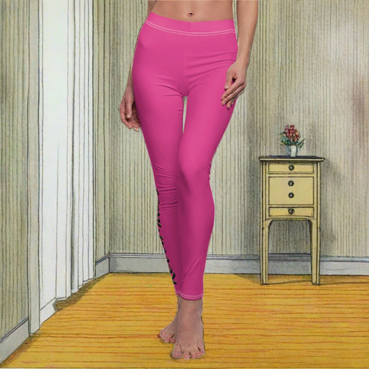 Women's Cut & Sew Casual Leggings | Fuchsia & Black RevelMates Design