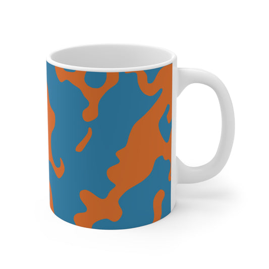 Ceramic Mug 11oz (330 ml) | Camouflage Blue & Orange Design