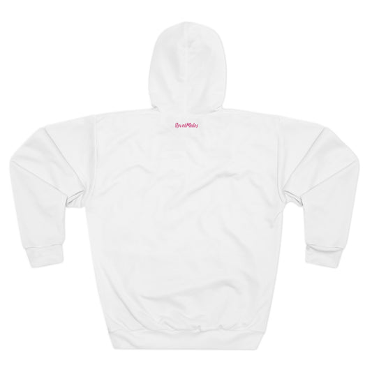 Unisex Cut & Sew Pullover Hoodie | All Over Print Hoodie | White & Fuchsia RevelMates Design