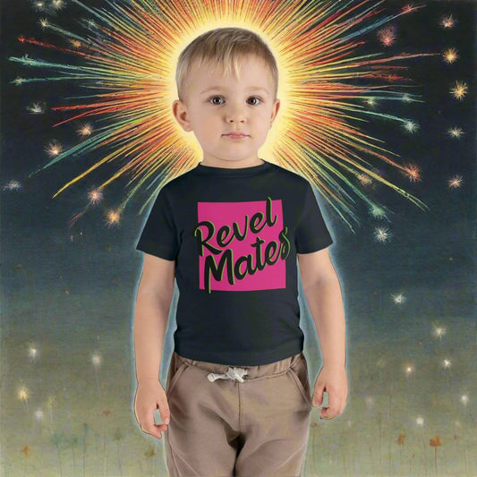 Infant Unisex Lightweight Fine Jersey T-Shirt | 6M-24M | Fuchsia & Black RevelMates Square Design | 4 colors