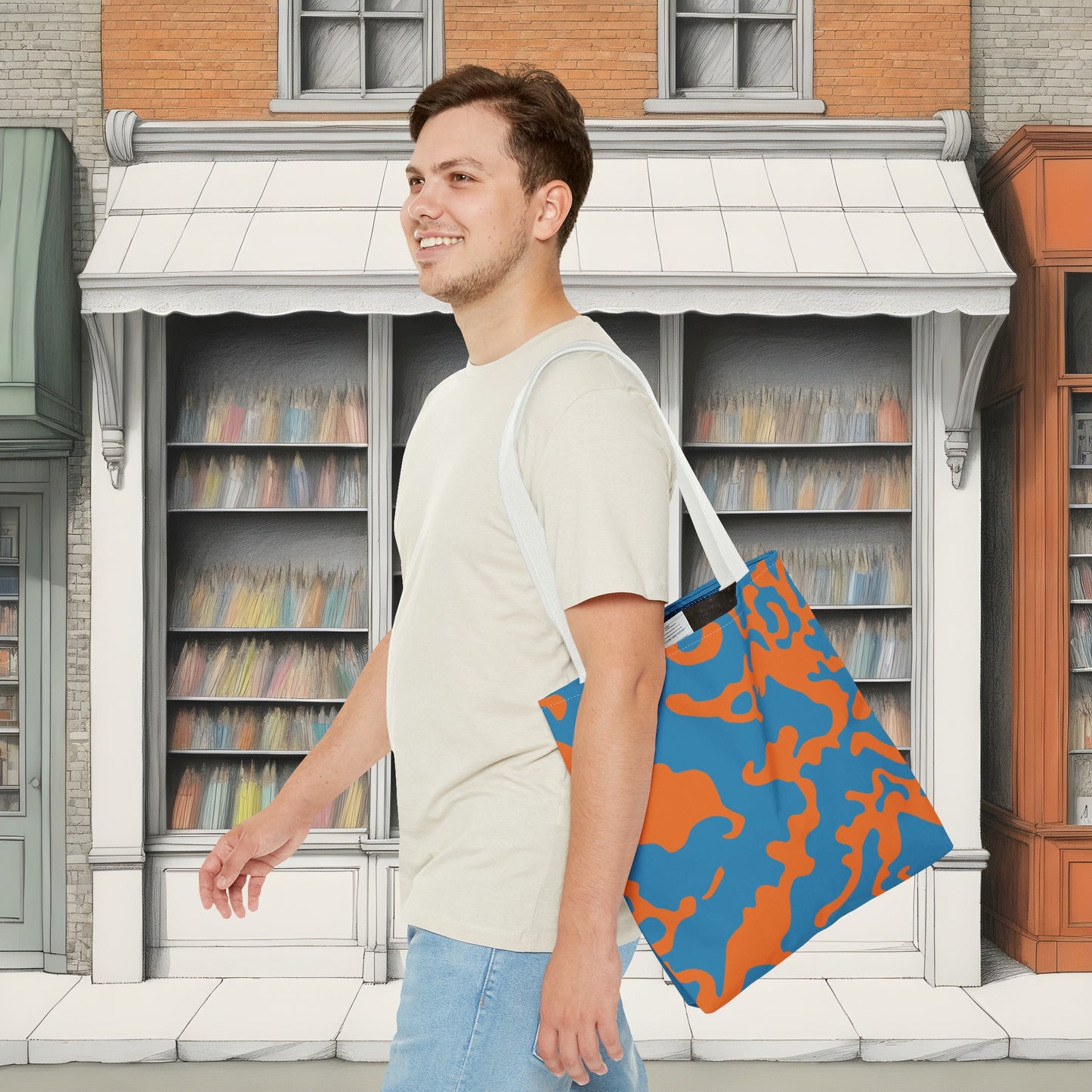 Tote Bag | All Over Print Bag | Camouflage Blue & Orange Design