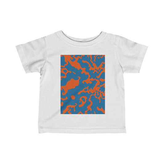 Infant Unisex Lightweight Fine Jersey T-Shirt | 6M-24M | Camouflage Blue & Orange Design