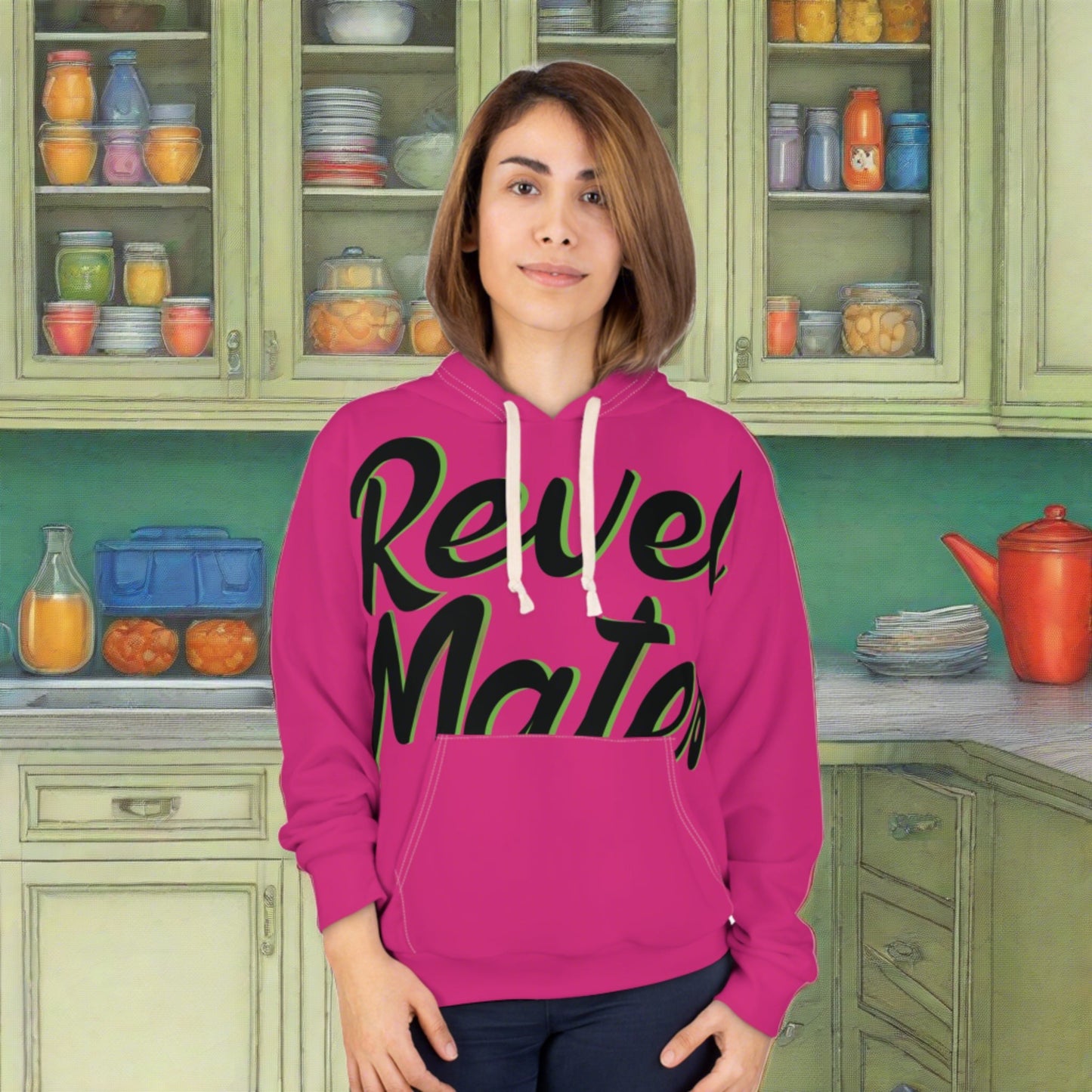 Unisex Cut & Sew Pullover Hoodie | All Over Print Hoodie | Fuchsia & Black RevelMates Design
