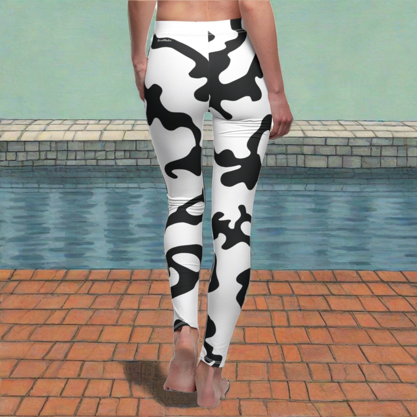 Women's Cut & Sew Casual Leggings | Camouflage Black & White Design