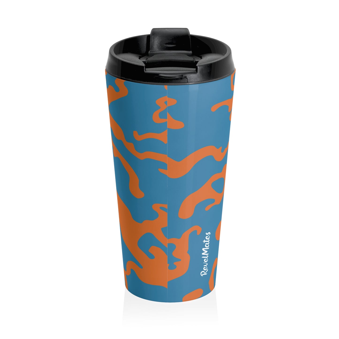 Stainless Steel Travel Mug With Cup 15oz (440ml) | Camouflage Blue & Orange Design