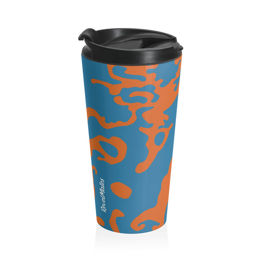 Stainless Steel Travel Mug With Cup 15oz (440ml) | Camouflage Blue & Orange Design
