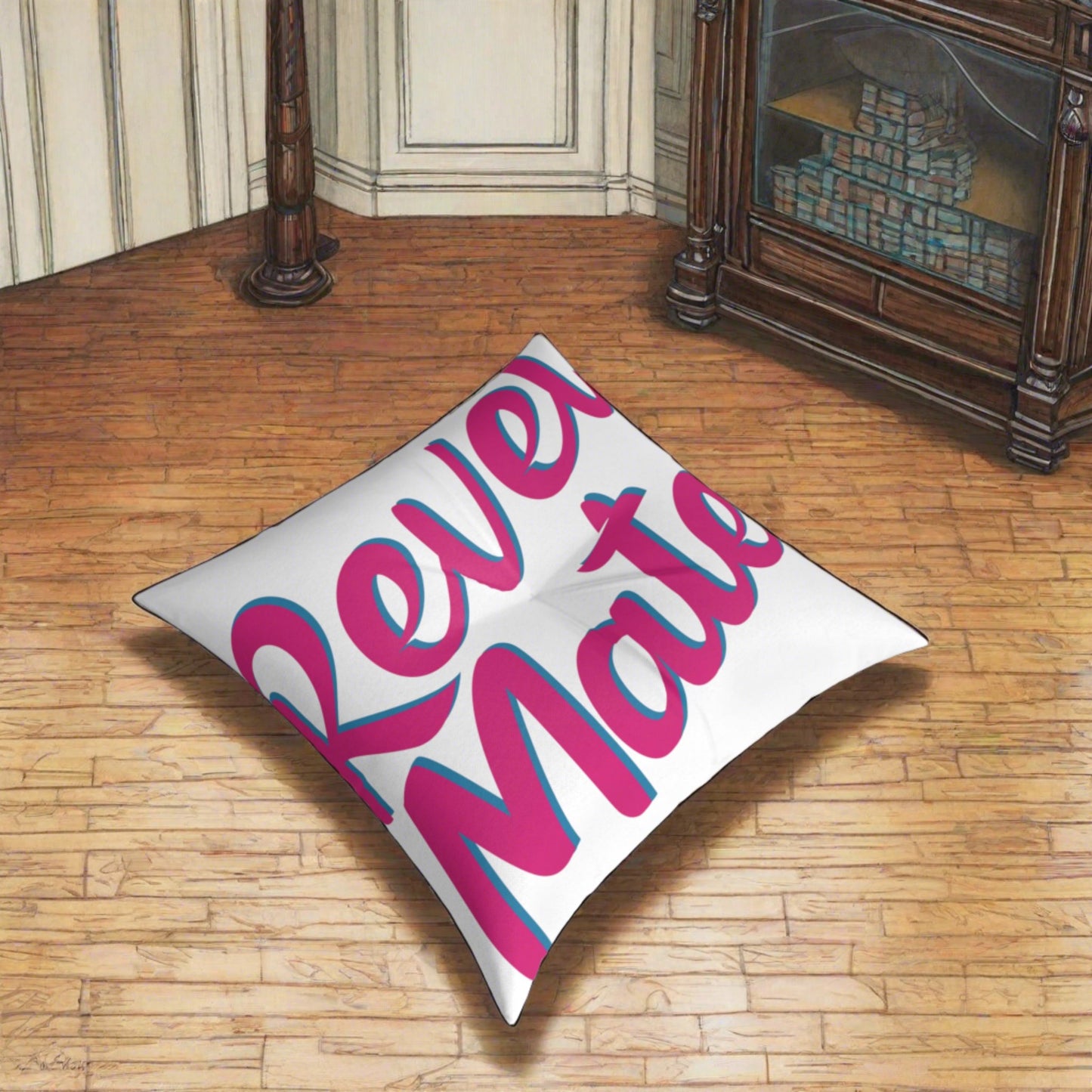 Square Tufted Floor Pillow | for Pets and Companions | White & Fuchsia RevelMates Design