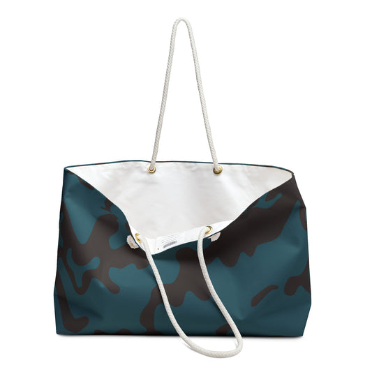 Weekender Beach Bag | All Over Print Bag | Camouflage Turquoise & Brown Design
