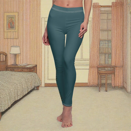 Women's Cut & Sew Casual Leggings | Turquoise & Brown RevelMates Design