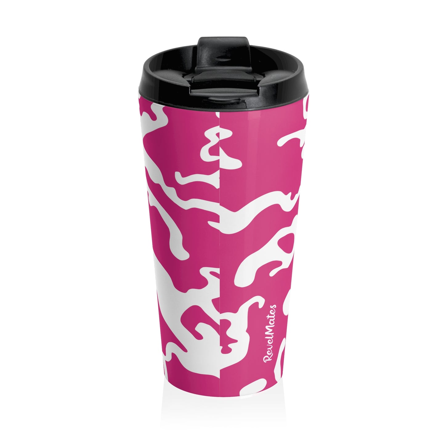 Stainless Steel Travel Mug With Cup 15oz (440ml) | Camouflage Fuchsia & White Design