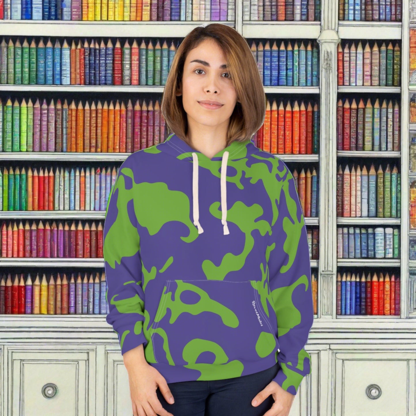 Unisex Cut & Sew Pullover Hoodie | All Over Print Hoodie | Camouflage Lavender & Lime Design
