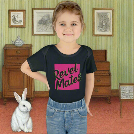 Infant Unisex Baby Rib Bodysuit | NB-24M | Fuchsia & Black RevelMates Square Design | 4 colors