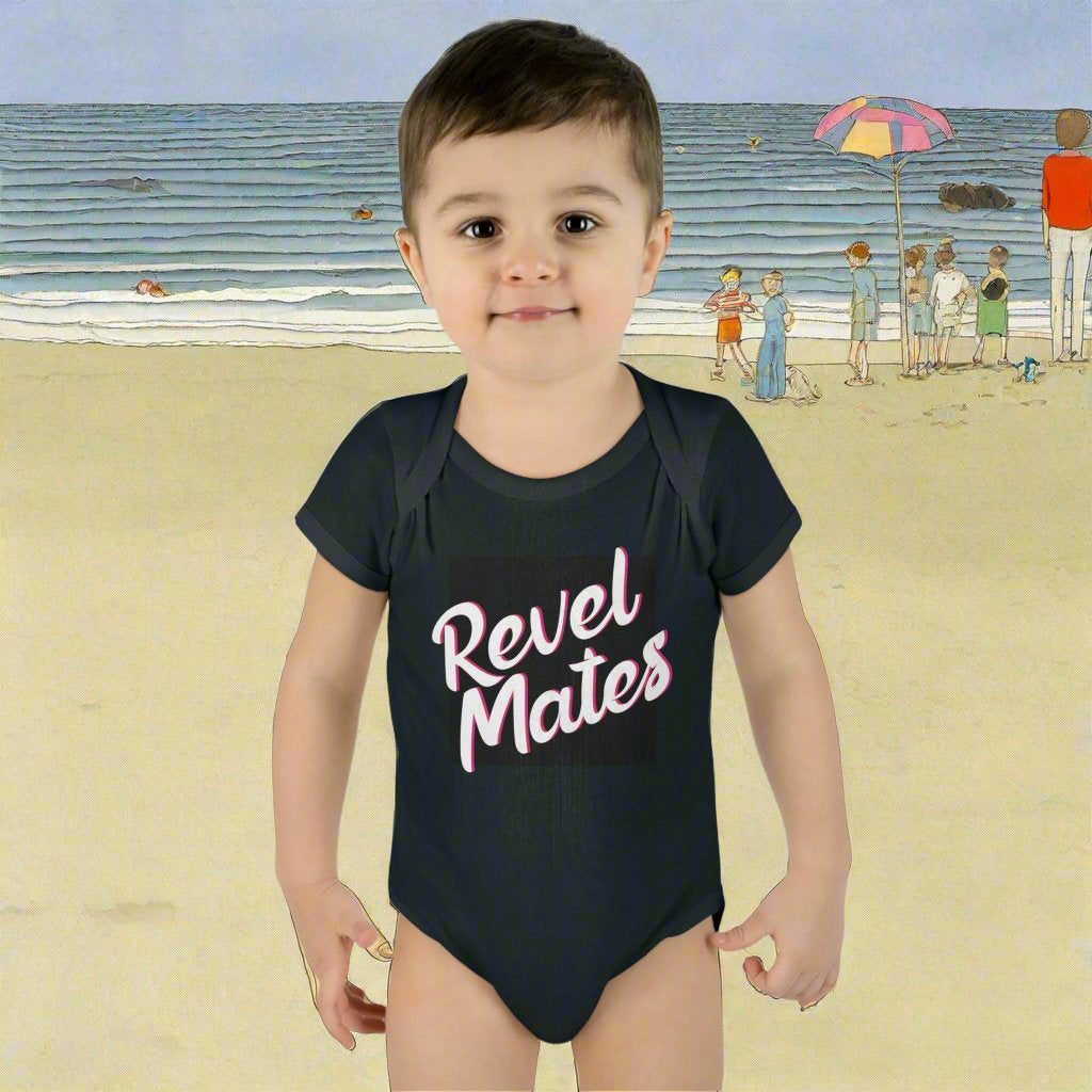 Infant Unisex Baby Rib Bodysuit | NB-24M | Black & White RevelMates Square Design | 4 colors