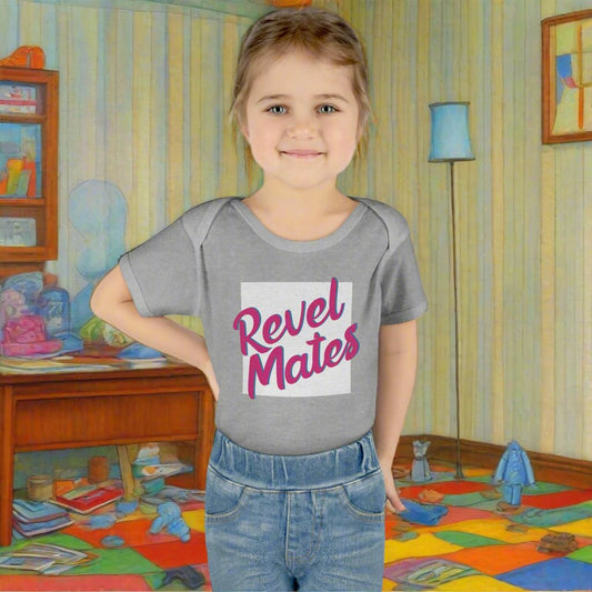 Infant Unisex Baby Rib Bodysuit | NB-24M | White & Fuchsia RevelMates Square Design | 4 colors