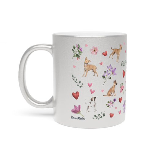 Silver Metallic Ceramic Mug (11oz) | Puppy Love Design
