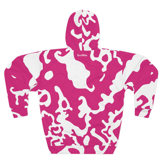 Unisex Cut & Sew Pullover Hoodie | All Over Print Hoodie | Camouflage Fuchsia & White Design