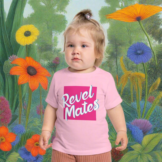 Infant Unisex Lightweight Fine Jersey T-Shirt | 6M-24M | Fuchsia & White RevelMates Square Design | 4 colors