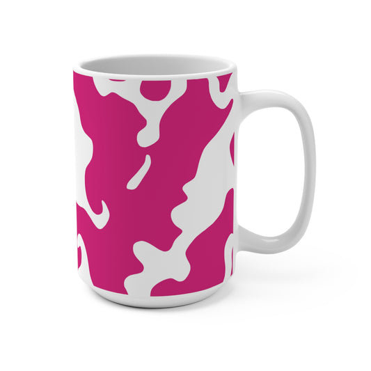 Ceramic Mug 15oz (440 ml) | Camouflage Fuchsia & White Design
