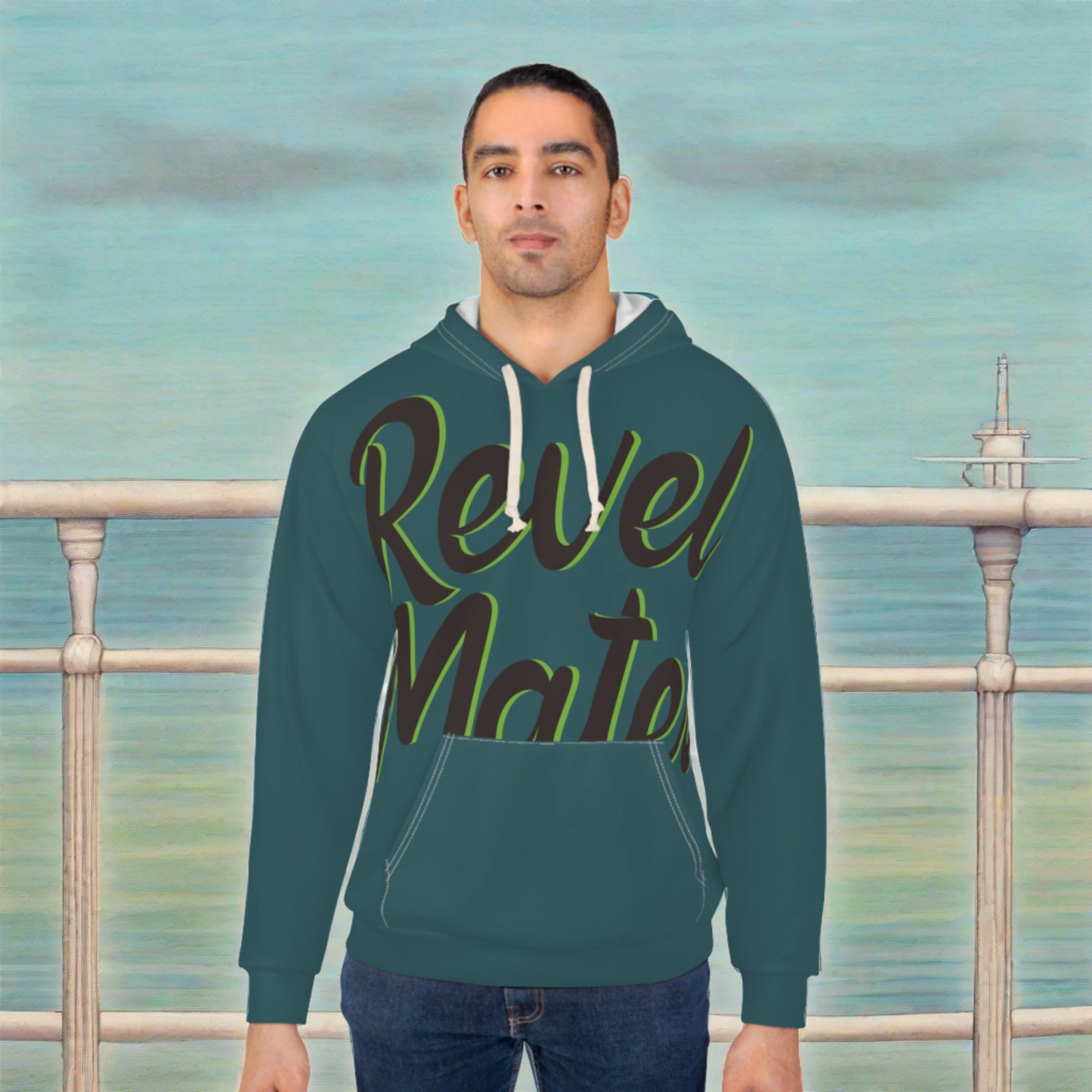 Unisex Cut & Sew Pullover Hoodie | All Over Print Hoodie | Turquoise & Brown RevelMates Design