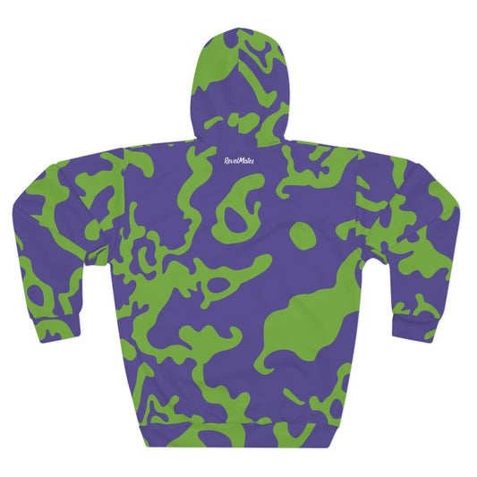 Unisex Cut & Sew Pullover Hoodie | All Over Print Hoodie | Camouflage Lavender & Lime Design