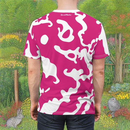 Unisex Cut & Sew T-Shirt | All Over Print Tee | Camouflage Fuchsia & White Design