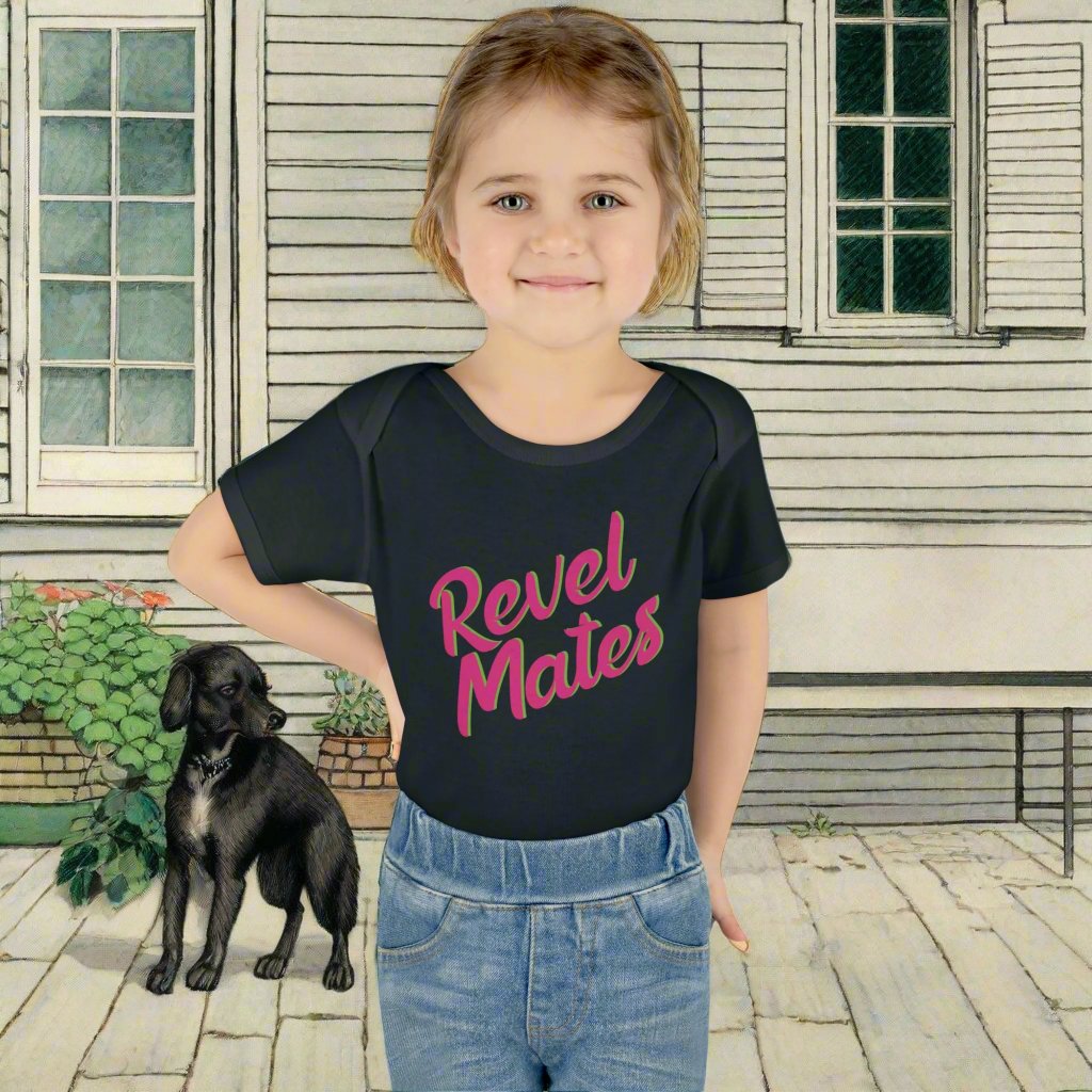 Infant Unisex Baby Rib Bodysuit | NB-24M | Black & Fuchsia RevelMates Design