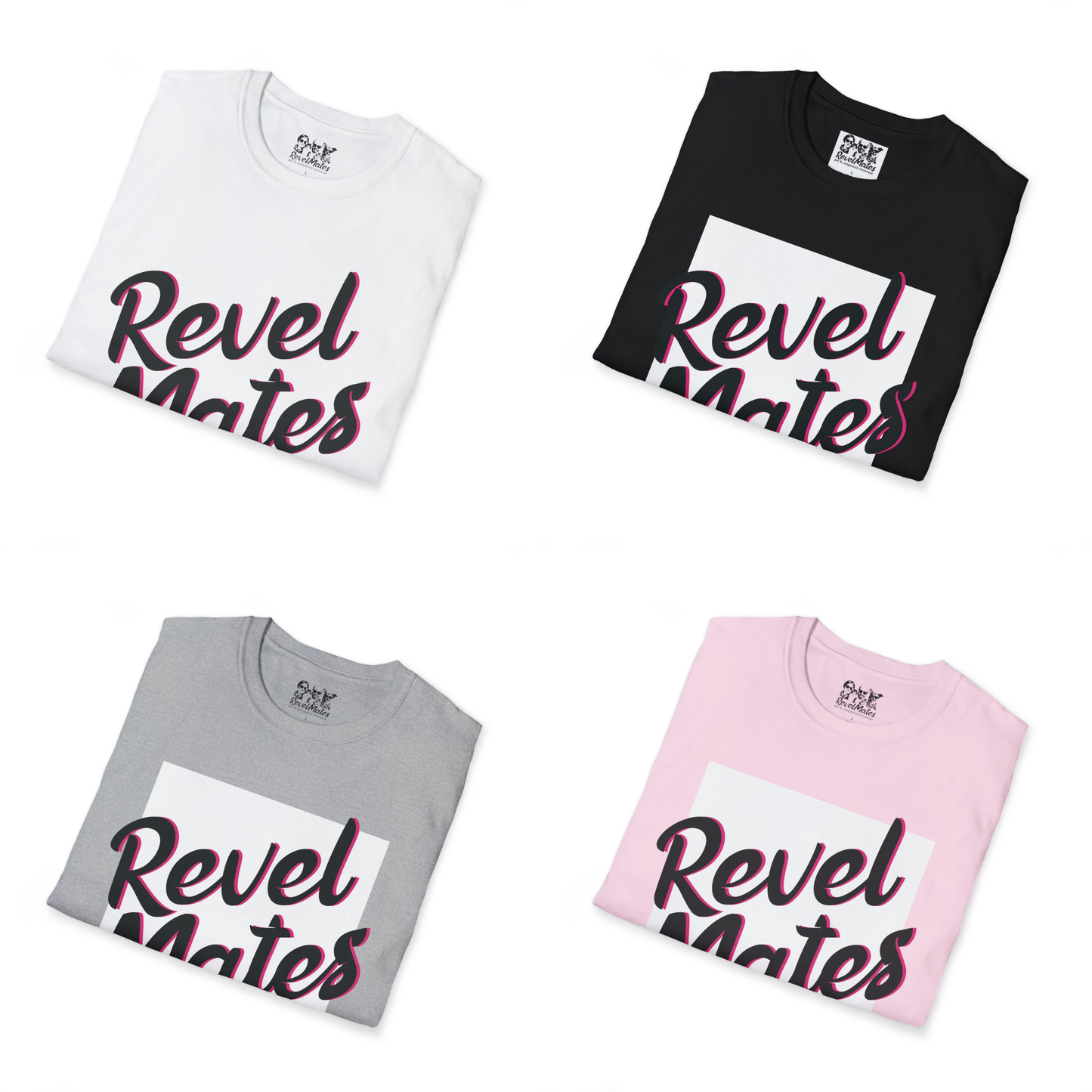 Unisex Softstyle T-Shirt | Fuchsia & White RevelMates Square Design | 4 colors