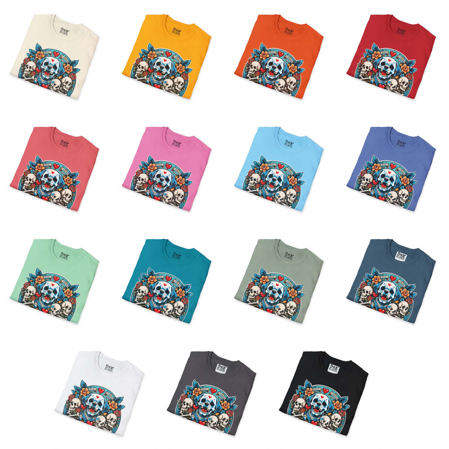 Unisex Softstyle T-Shirt | Solid Colors | Dog Skull Tattoo Design | 15 colors