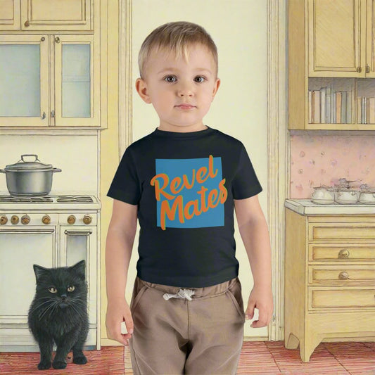 Infant Unisex Lightweight Fine Jersey T-Shirt | 6M-24M | Blue & Orange RevelMates Square Design | 4 colors