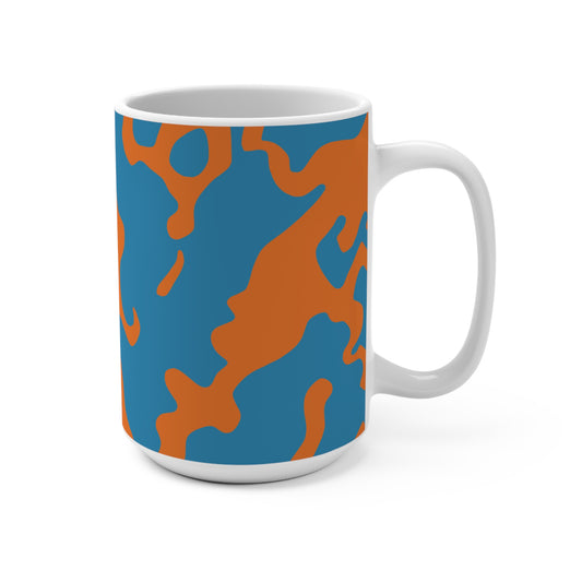 Ceramic Mug 15oz (440 ml) | Camouflage Blue & Orange Design
