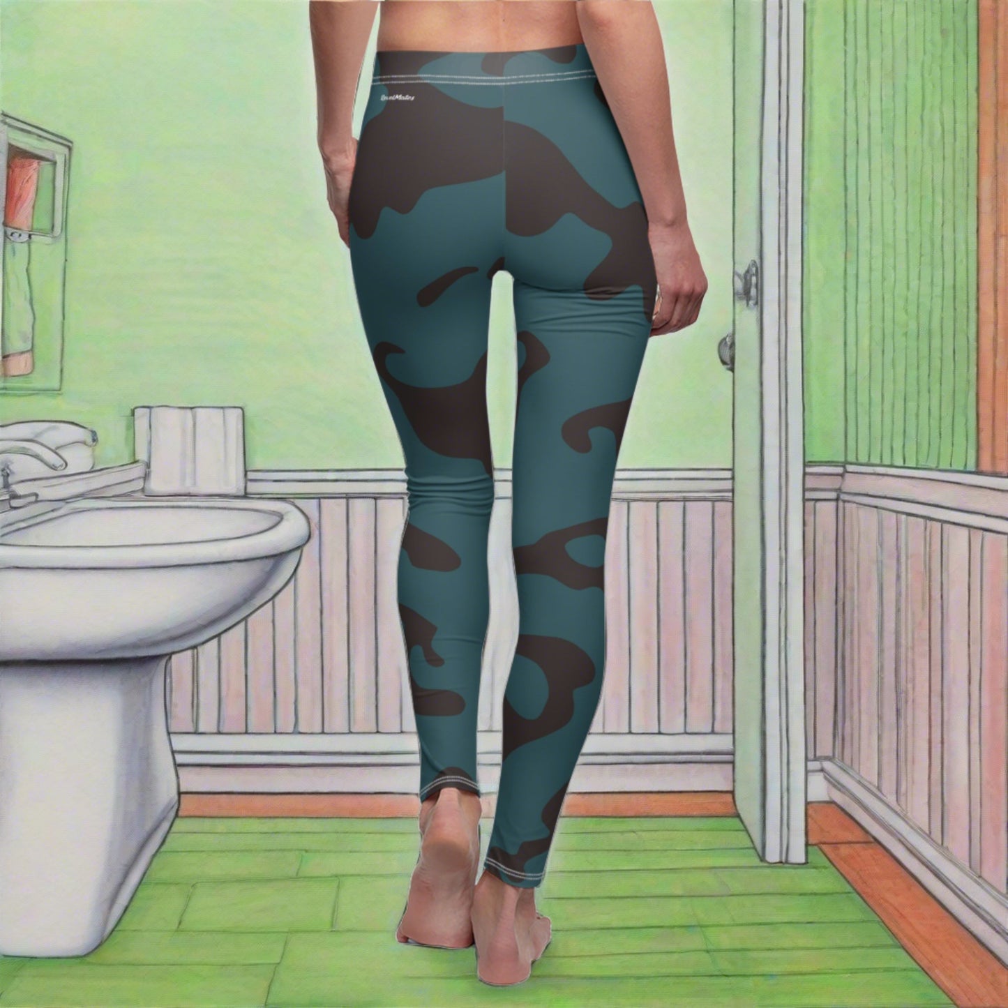 Women's Cut & Sew Casual Leggings | Camouflage Turquoise & Brown Design