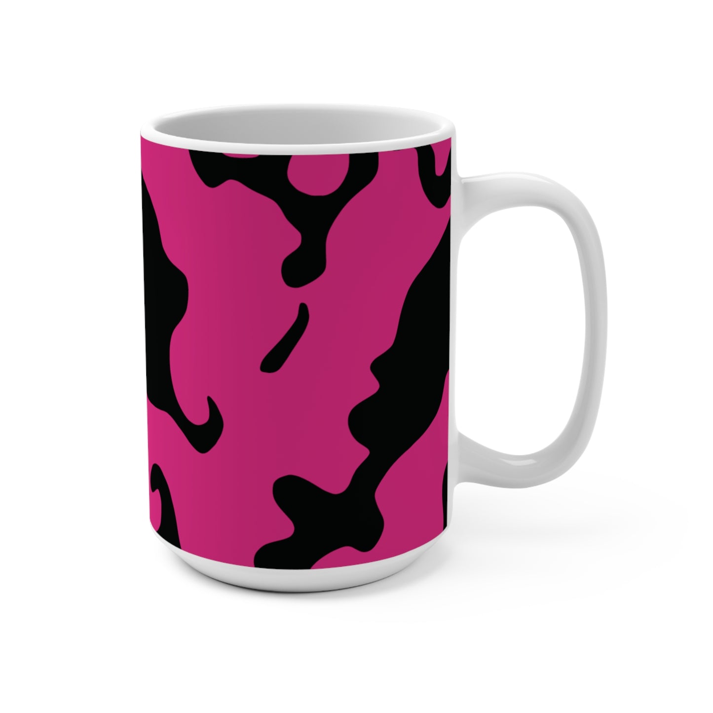 Ceramic Mug 15oz (440 ml) | Camouflage Fuchsia & Black Design