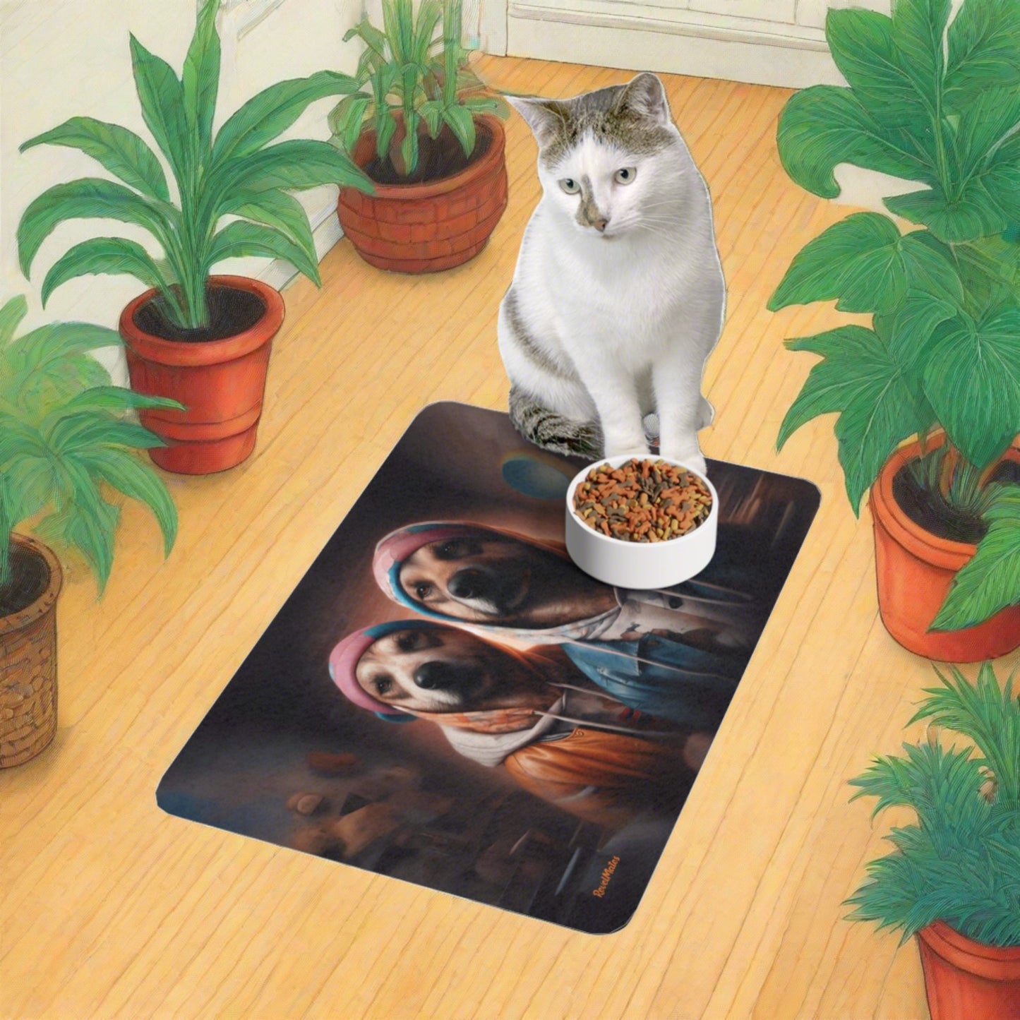 Hermanos del hip-hop | Tapete para comida para mascotas (12"x18") | para perros, gatos y todas las mascotas queridas