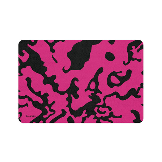 Pet Food Mat | for Dogs, Cats and all beloved Pets | Camouflage Fuchsia & Black Design