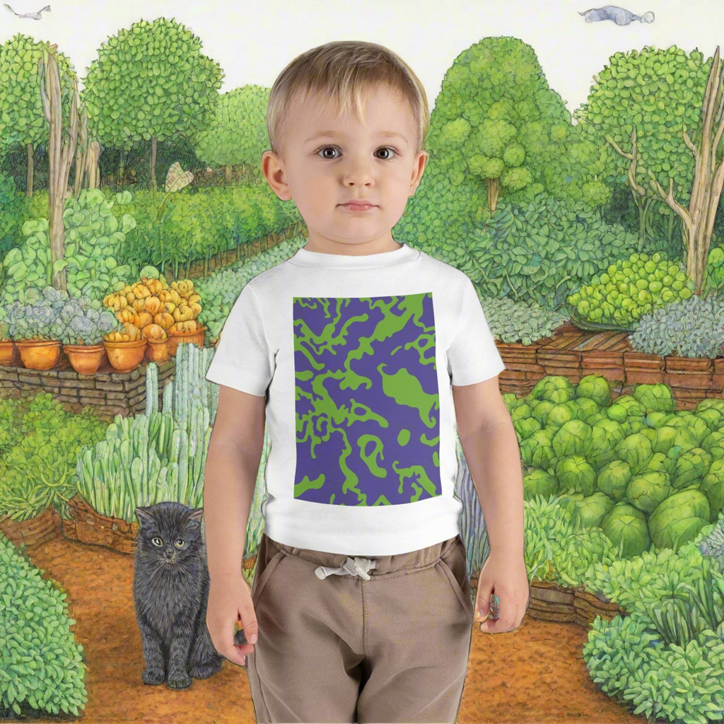 Infant Unisex Lightweight Fine Jersey T-Shirt | 6M-24M | Camouflage Lavender & Lime Design