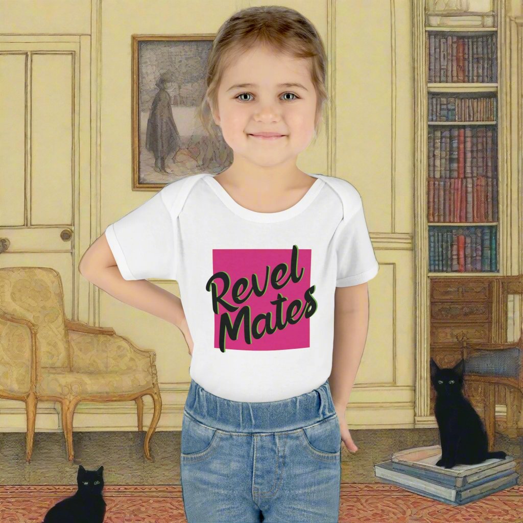 Infant Unisex Baby Rib Bodysuit | NB-24M | Fuchsia & Black RevelMates Square Design | 4 colors