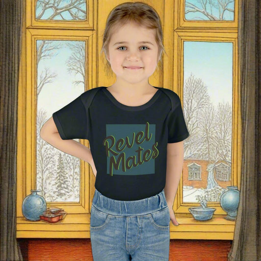 Infant Unisex Baby Rib Bodysuit | NB-24M | Turquoise & Brown RevelMates Square Design | 4 colors