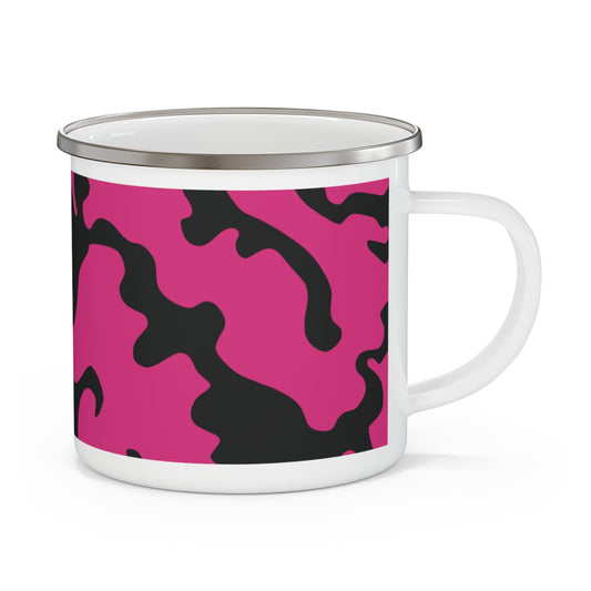 Enamel Camping Mug 12oz (350ml) | Camouflage Fuchsia & Black Design