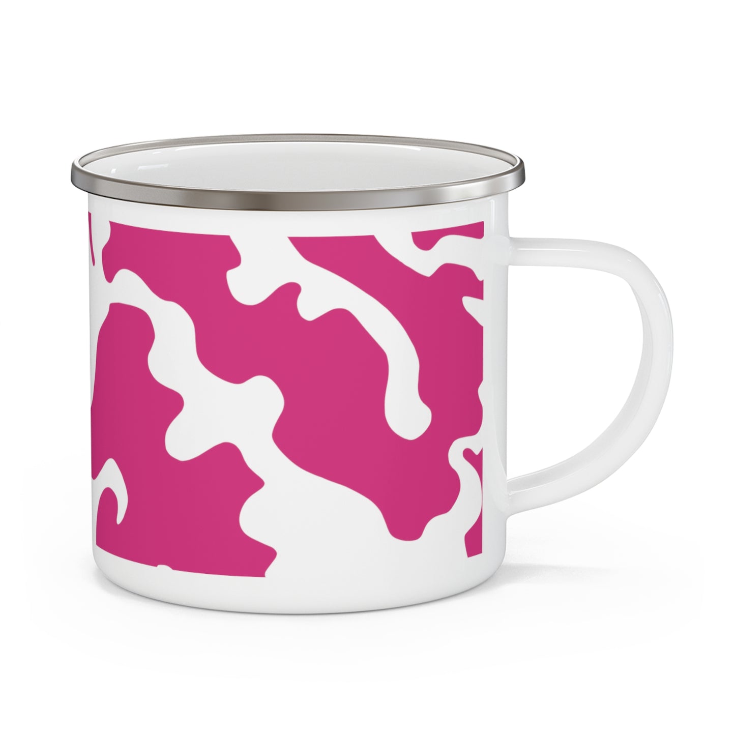 Enamel Camping Mug 12oz (350ml) | Camouflage Fuchsia & White Design