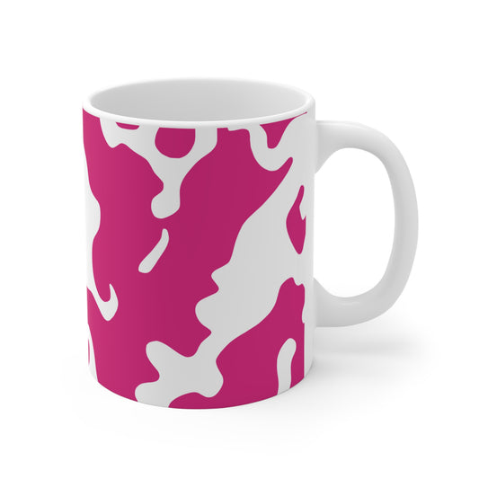 Ceramic Mug 11oz (330 ml) | Camouflage Fuchsia & White Design